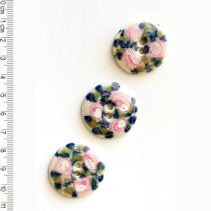 Incomparable Buttons - Large Pink & Blue Flowers L473 - Card of 3