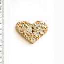 Incomparable Buttons - Large Aqua & Brown Heart L486 - Card of 1