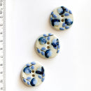 Incomparable Buttons - Large Blue & White Flowers L514 - Card of 3