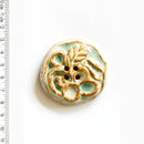 Incomparable Buttons - Large Aqua & Brown Floral L522 - Card of 1