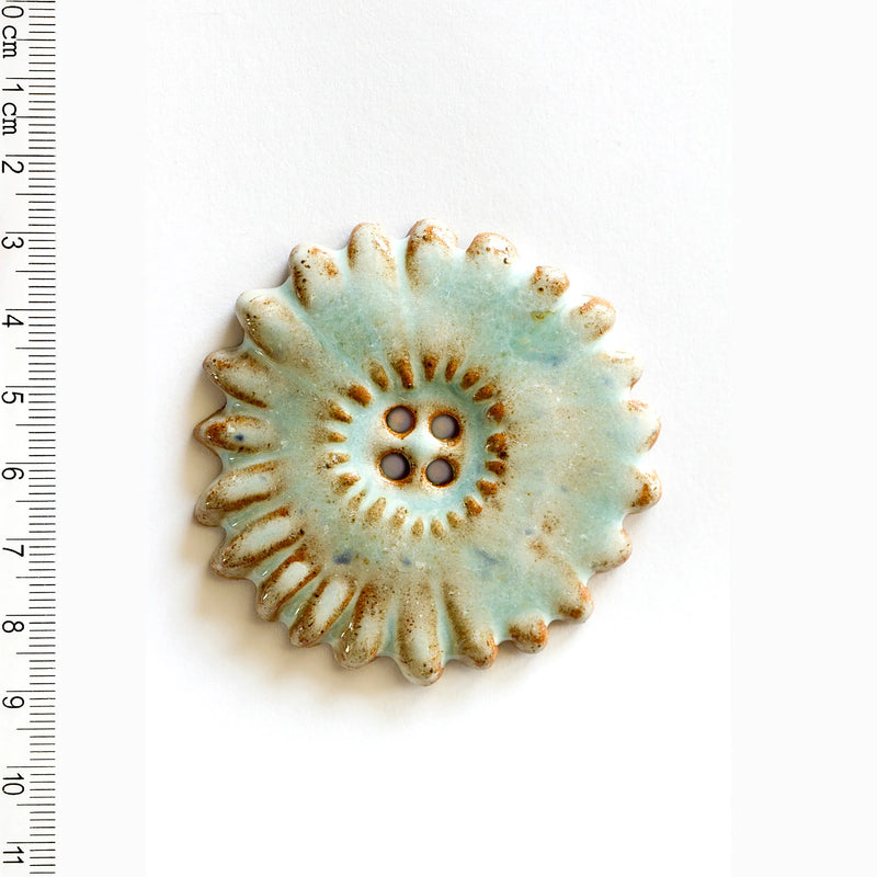 Incomparable Buttons - Large Aqua & Brown Flower L523 - Card of 1