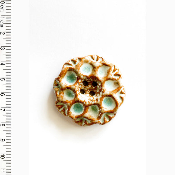 Incomparable Buttons - Large Aqua & Brown Snowflake L524 - Card of 1