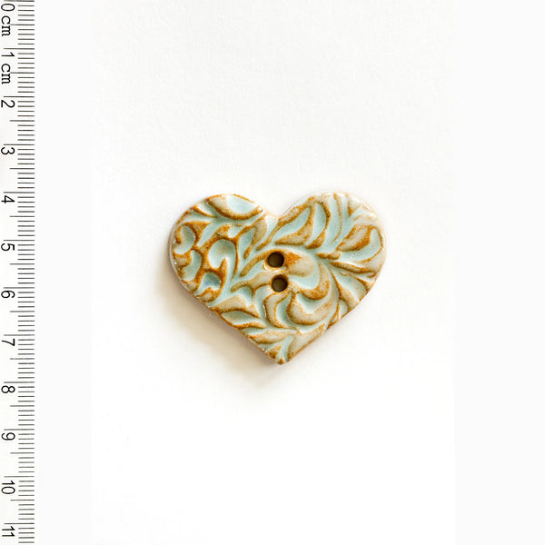 Incomparable Buttons - Large Brown & Aqua Swirl Heart L535 - Card of 1