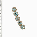 Incomparable Buttons - Medium Brown & Aqua Flowers L573 - Card of 5