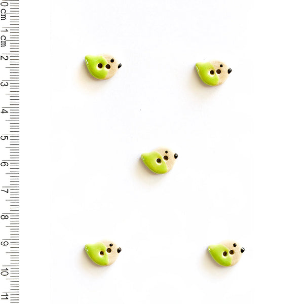Incomparable Buttons - Green Birds L579 - Card of 5