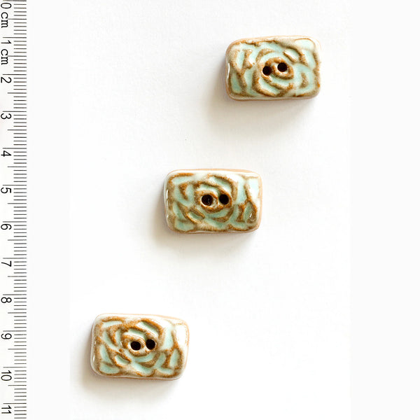 Incomparable Buttons - Aqua & Brown Rectangle L603 - Card of 3