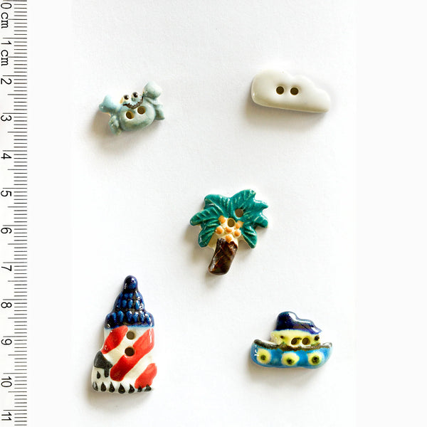 Incomparable Buttons - Seaside Themed - Card of 5