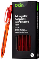 Okin Ballpoint Retractable Pen Triangular Medium - Pack Of 10