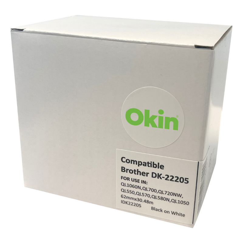 Okin Compatible Brother DK Paper Tape Black on White