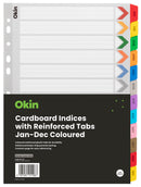 Okin Cardboard Indices With Reinforced Tabs Jan-Dec