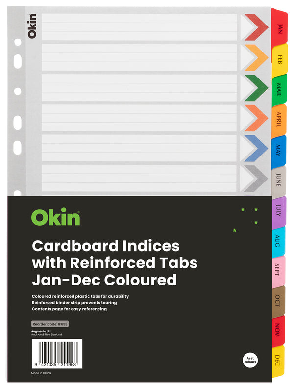 Okin Cardboard Indices With Reinforced Tabs Jan-Dec#Colour_Assorted