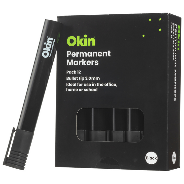 Okin Permanent Marker Bullet Tip - Pack Of 12#colour_BLACK