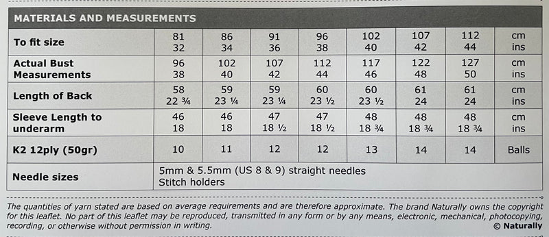 Naturally Pattern Leaflet K2 Womens/Sweater N1476
