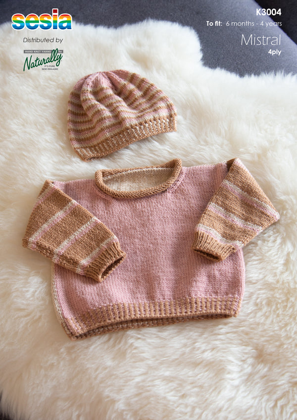 Naturally Pattern Leaflet Sesia Mistral 4ply Kids/Sweater & Hat K3004