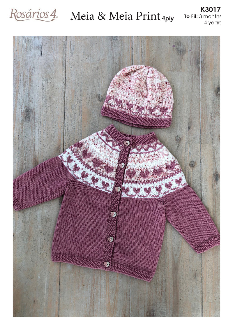 Naturally Pattern Rosarios 4 Meia & Meia Print 4ply Kids/Jacket & Hat K3017