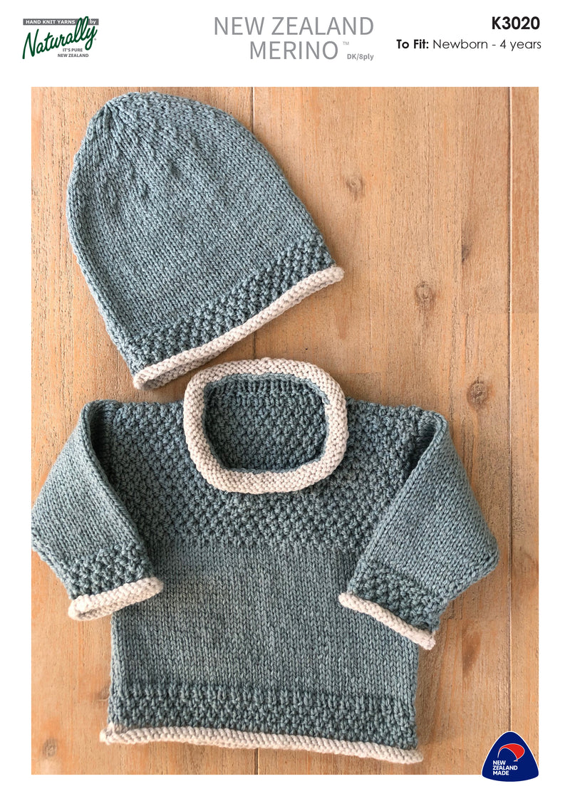 Naturally Pattern Leaflet NZ Merino DK Kids/Sweater & Hat K3020