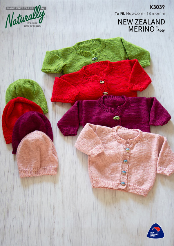 Naturally Pattern Leaflet New Zealand Merino 4ply Kids/Jacket & Hat K3039
