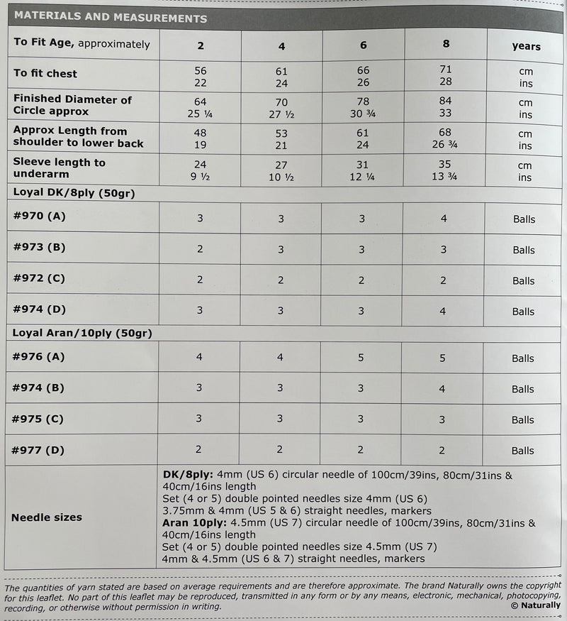 Naturally Pattern Leaflet Loyal 8 & 10ply Kids/Coat K319
