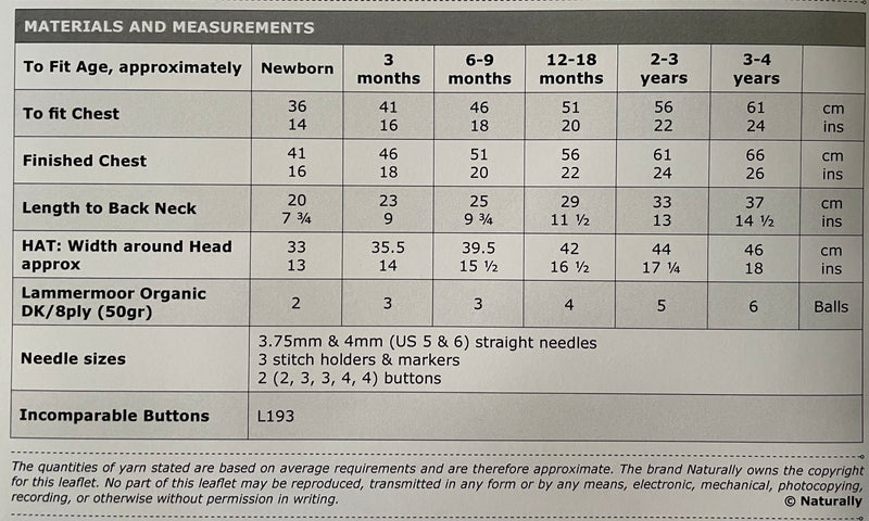 Naturally Pattern Leaflet Lammermoor Organic DK/8ply Kids/Vest & Hat K432