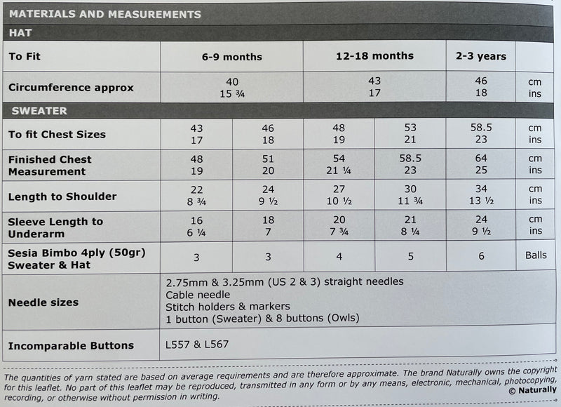 Naturally Pattern Leaflet Sesia Bimbo Print 4ply Kids/Sweater & Hat K478