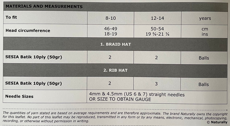 Knitting Pattern K492 - Kids Hats 10ply Yarn