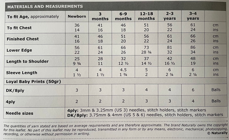 Naturally Pattern Leaflet Loyal Baby Print 4ply & DK Kids/Dress K496