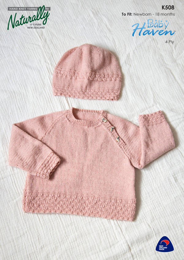 Naturally Pattern Baby Haven 4ply Pattern Kids/Sweater & Hat K508