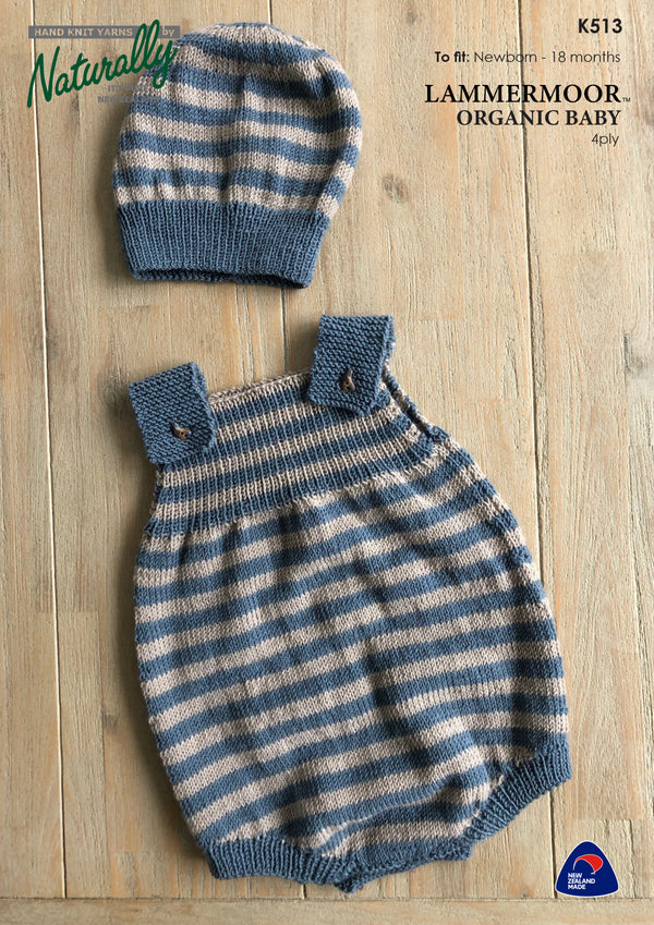 Naturally Pattern Lammermoor 4ply Pattern Kids/Romper + Hat K513