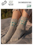 Lina Knitting Pattern - Womens Embroidered Socks S-L 4ply Yarn