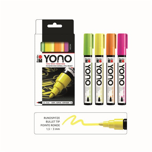 Marabu YONO Acrylic Markers Bullet Tip Set Of 4 Neons