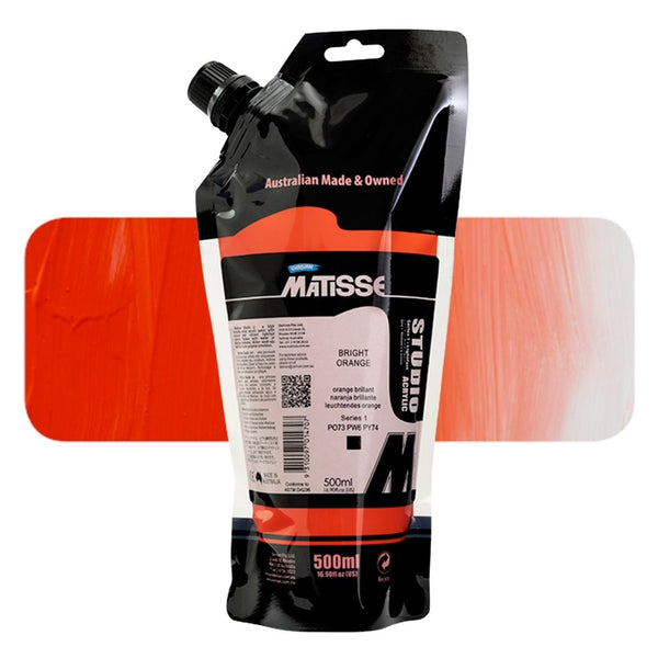 Derivan Matisse Studio Acrylic Paints 500ml#Colour_BRIGHT ORANGE