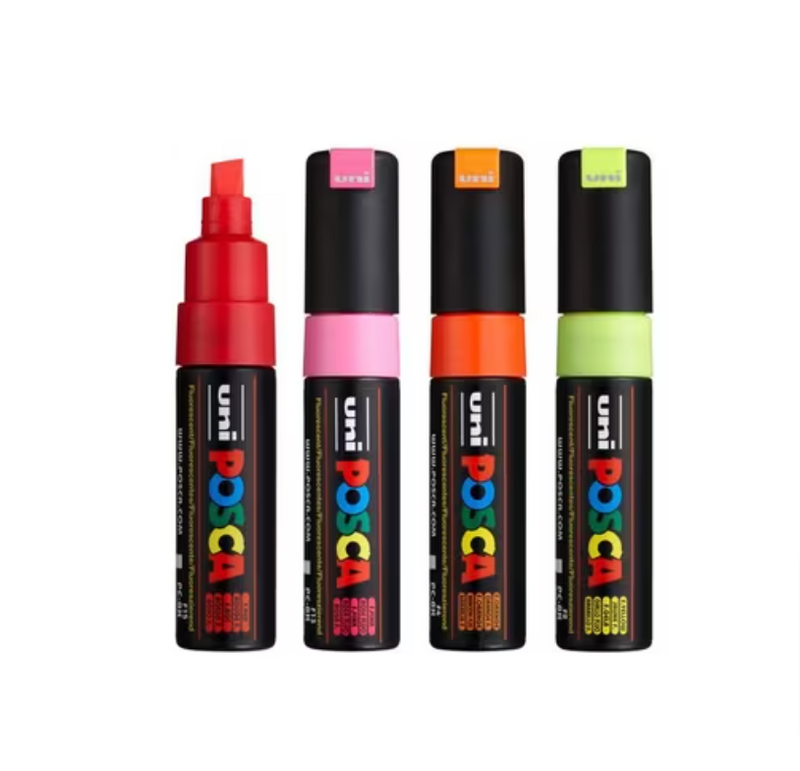 Uni Posca Markers PC-8K 8.0mm Bold Chisel Tip Fluoro Colours - Set of 4