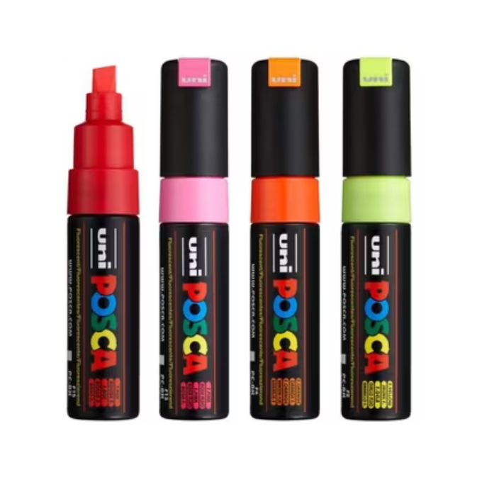 Uni Posca Markers PC-8K 8.0mm Bold Chisel Tip Fluoro Colours - Set of 4