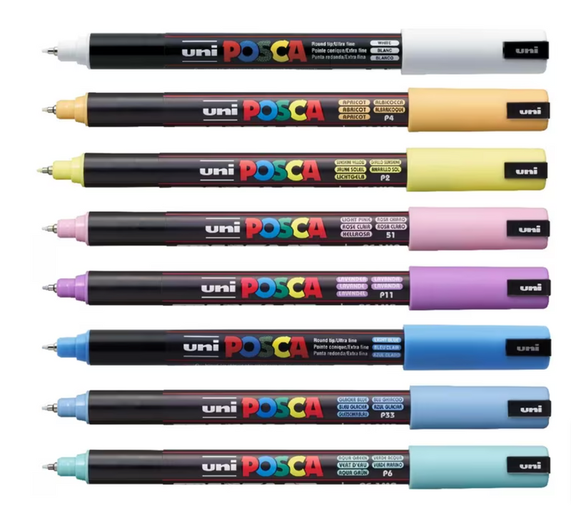 Uni Posca Markers 0.7mm Soft Colours PC1MR - Set of 8