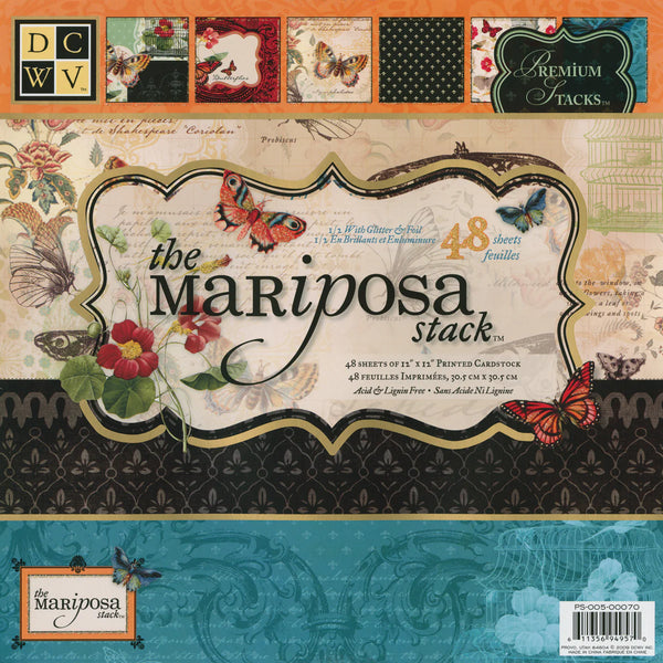 DCWV 12" x 12" Mariposa Glitter Single-Sided 48 Sheets Cardstock Stack