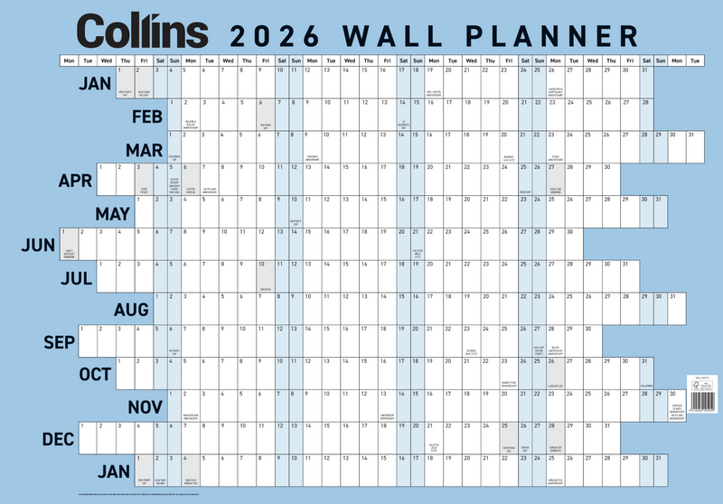 Collins Wallplanner Large 700X990mm Unlaminated Even Year