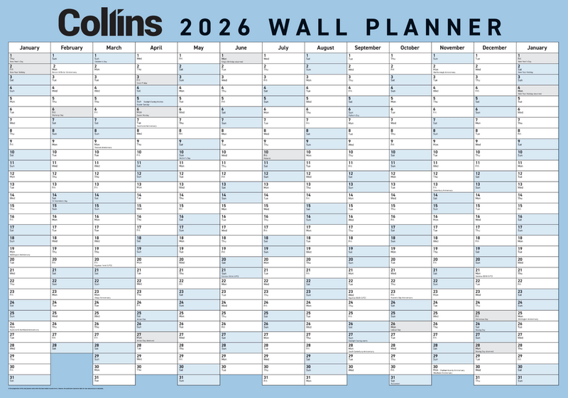 Collins Wallplanner Large Laminated 700X990MM Even Year