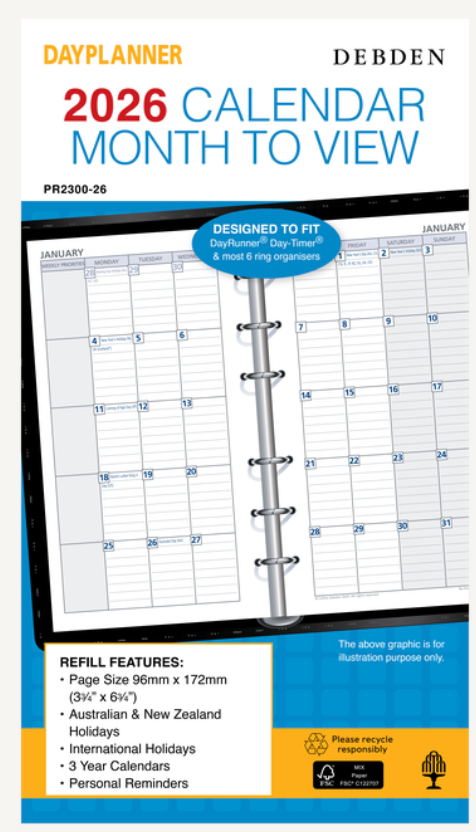 Debden Dayplanner Personal Month to View Refill 2026