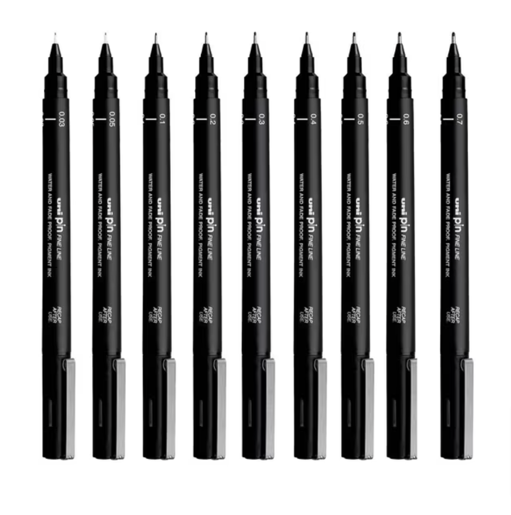 Uni Pin Fineliners, Black Set of 12