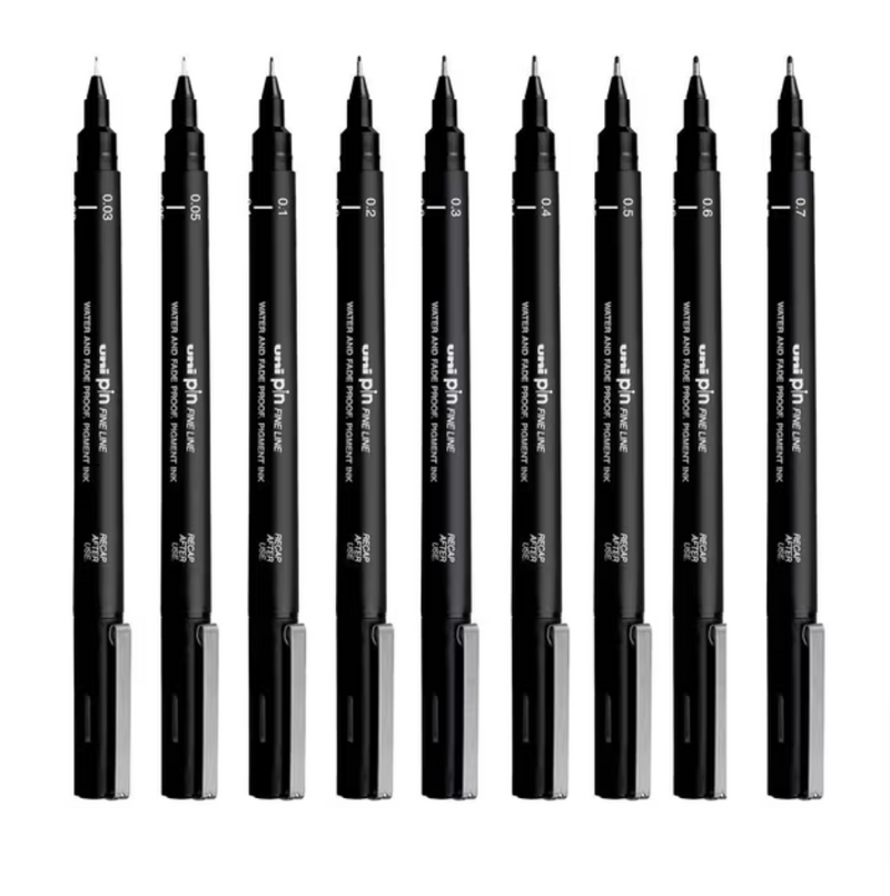 Uni Pin Fineliners Permanent Drawing Set of 12
