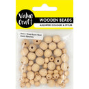 Value Craft Natural Wooden Round Beads 55 Pieces