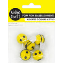 Value Craft Pom Pom Bee Embellishments Pack of 5
