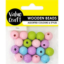 Value Craft 15mm Pastel Wooden Round Beads 18 Pieces