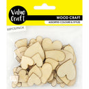Value Craft Wooden Hearts Natural Assorted Sizes Pack of 60