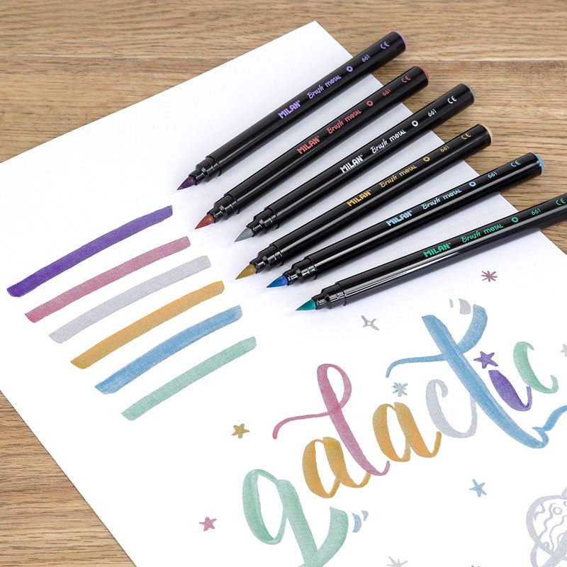 Milan Markers Brush Tip Metallic Pack of 6