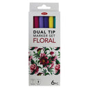 Jasart Dual Nib Brush Fineliner - Floral Set Of 6
