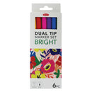 Jasart Dual Nib Brush Fineliner - Bright Set Of 6
