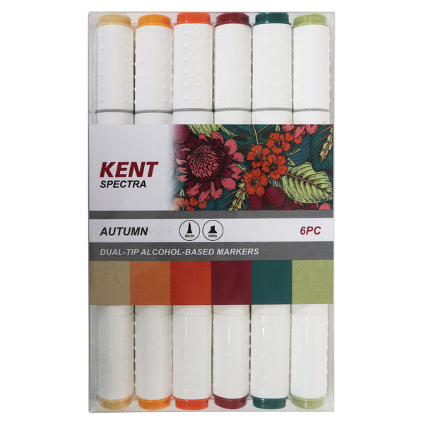 Kent Spectra Graphic Design Marker Brush Chisel Nib Set Of 6#Colour_AUTUMN