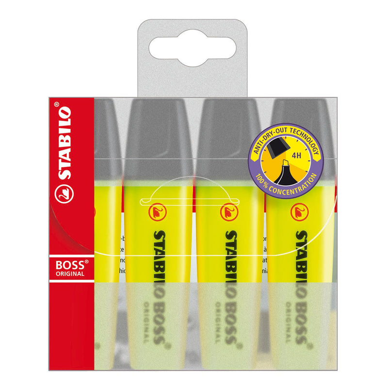 stabilo boss highlighter yellow pack of 4