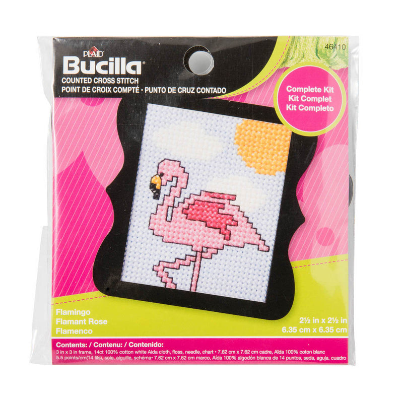 bucilla beginner mini cross stitch kit - flamingo